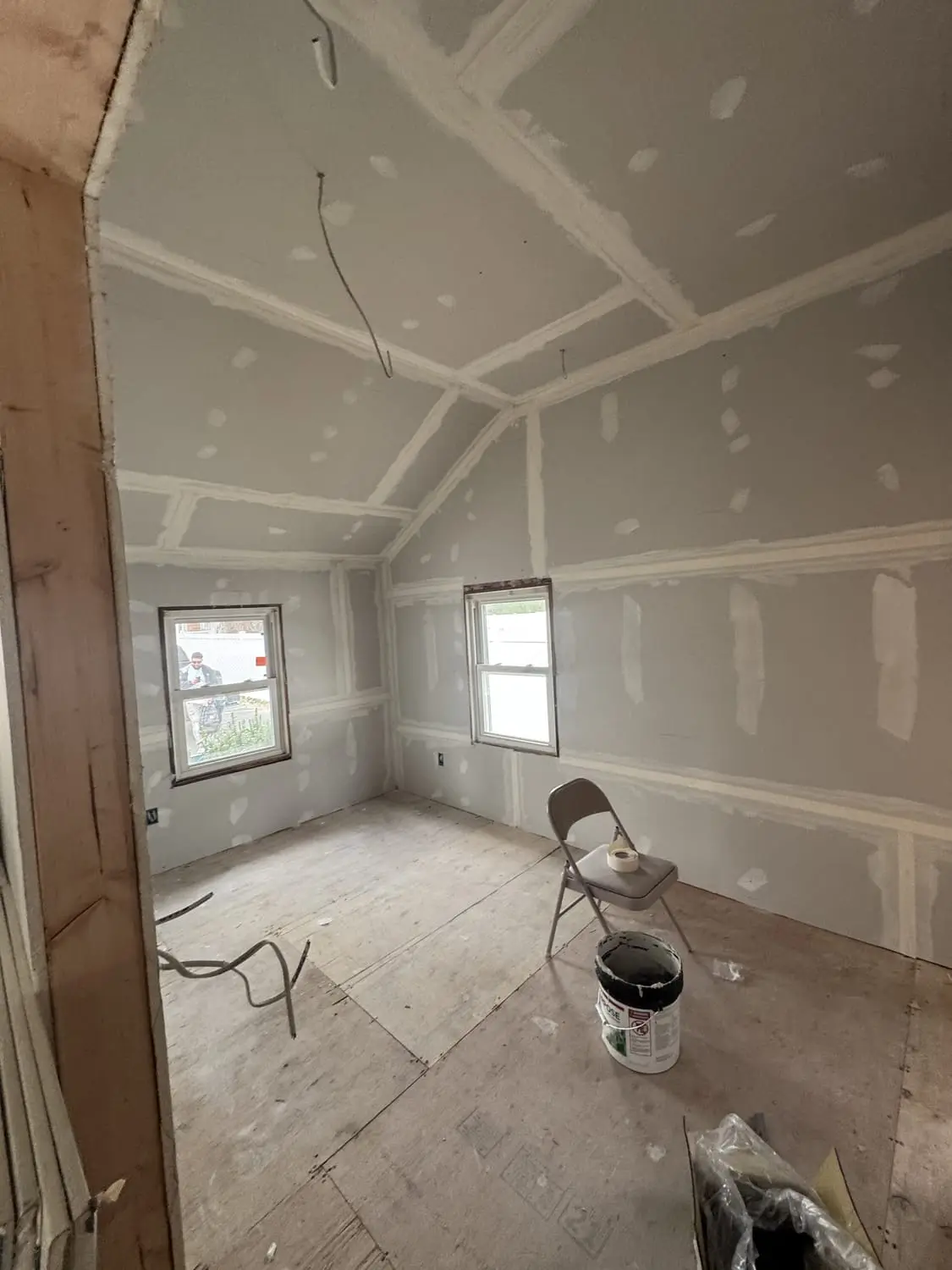 Interior room stripped, patched and prepped for a fresh finish